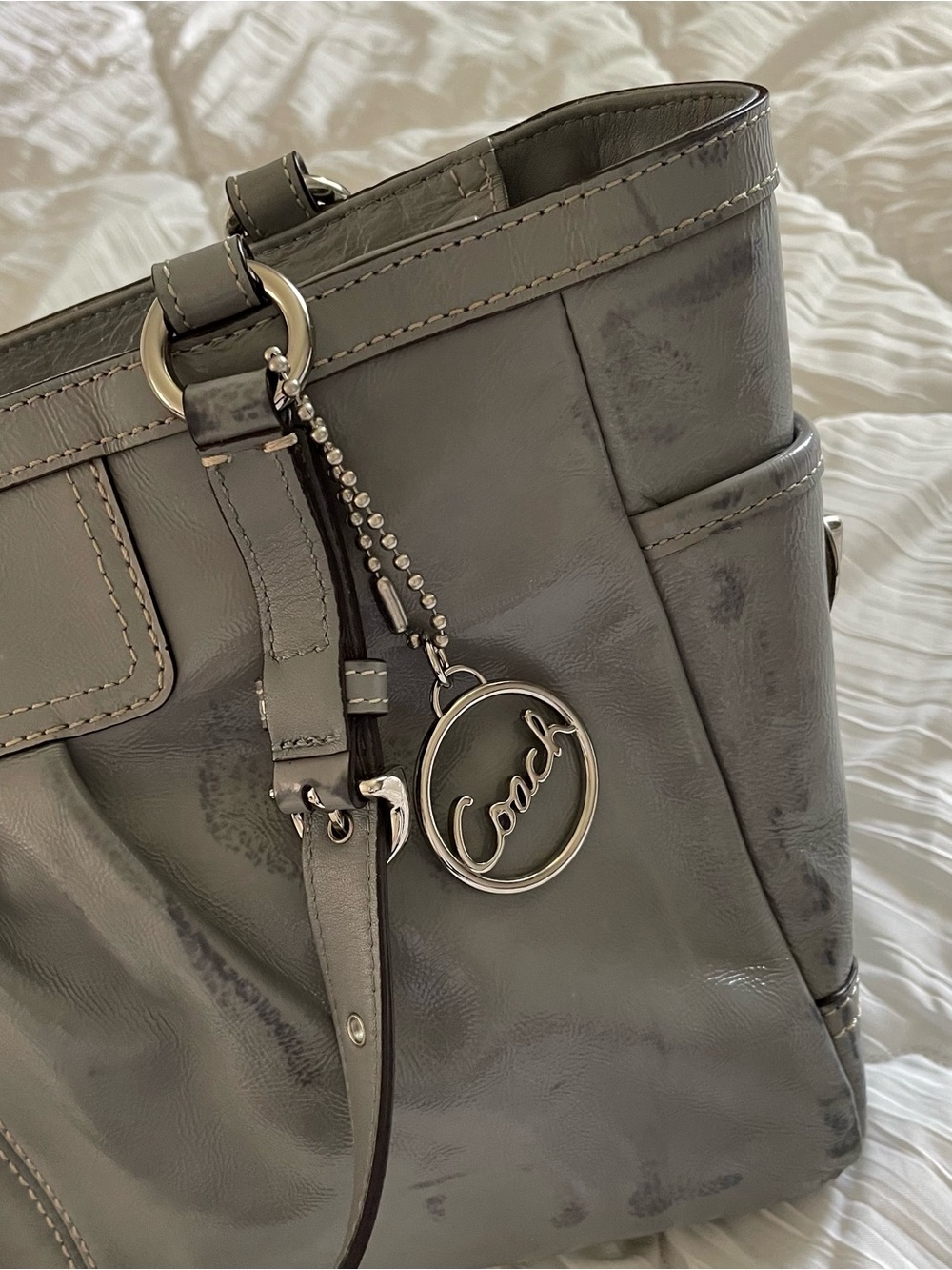 Vintage Coach Grey Leather Small Tote Bag - Picture 2 of 8